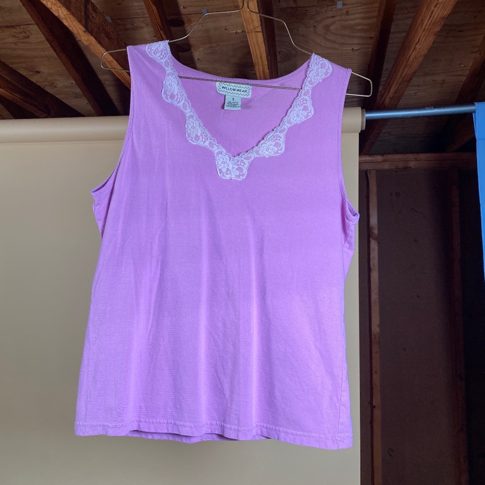 Vintage 'Willow Wear' Sleep Tank Top w Lace Detail